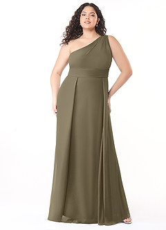 Azazie Dallas Vestidos de damas de honor Vestido de Verde Sauce de Gasa de Corte en A con Hombro unilateral image6