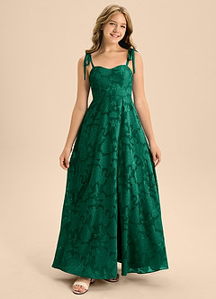 Azazie Rosey Junior Vestido de Esmeralda de Devorado Floral de Corte En A con Escote de Corazón image4
