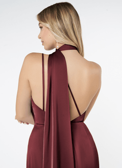 Azazie Kaylani Bridesmaid Dresses Merlot Mermaid High Neck Stretch Satin Dress image6