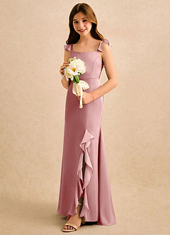 Azazie Novalie Girls Formal Flower Girl Dresses Dusty Rose Mermaid Bow Stretch Satin Dress image2