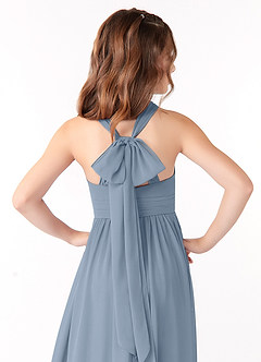 Azazie Jaylah Junior Dusty Blue A-Line Ruched Chiffon Dress image4