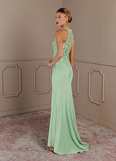 Azazie Tyra Mother of the Bride Dresses Dusty Sage Mermaid Halter Lace Stretch Crepe Dress image3
