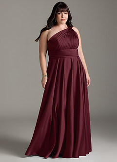 Azazie Charlize Bridesmaid Dresses Cabernet A-Line One Shoulder Stretch Satin Dress image1