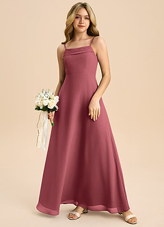 Azazie Anselie Junior Vestido de Merlot de Gasa de Corte en A con Vestidos sin tirantes image7