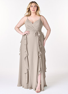 Azazie Peyton Brautjungfernkleider A-Linie Gestreift Chiffon Kleid Frost image7