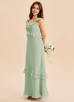 Azazie Tavie Junior Dusty Sage A-Line Ruched Chiffon Dress image6