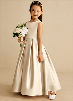 Azazie Cailee Blumenmädchenkleider Ballkleid Plissee Matte Satin Kleid Champagner image2