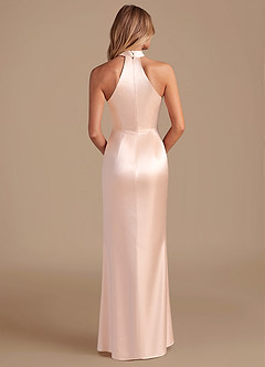 Azazie Karlotta Bridesmaid Dresses Rose Gold Sheath Pleated Metallic Satin Dress image2