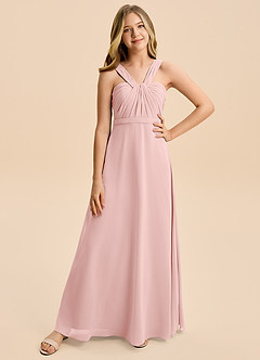 Azazie Allie Junior Powder Pink A-Line Pleated Chiffon Dress image4