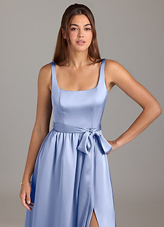 Azazie Elliott Bridesmaid Dresses Ice A-Line with Pockets Stretch Satin Dress image2