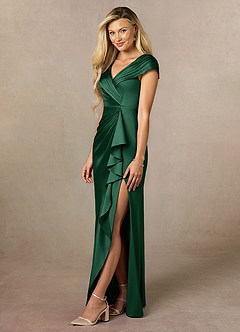 Azazie Anderson vestidos de madre de la novia Vestido de Verde Oscuro de Satén Elástico de Corte En A con Plisado image4
