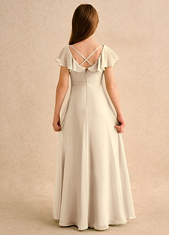 Azazie Nari Girls Formal Flower Girl Dresses Champagne A-Line with Sleeves Chiffon Dress image7