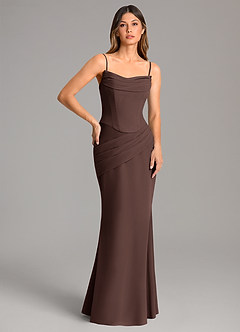 Azazie Sorrel Robes de demoiselle d'honneur Robe Sirène en Mousseline de soie Corset Ganache image2