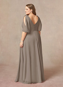 Azazie Bronwyn Mother of the Bride Dresses Taupe A-Line V-Neck Ruched Chiffon Dress image9