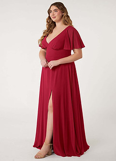 Azazie Kimber Bridesmaid Dresses Scarlet A-Line Flounce Sleeve Chiffon Dress image11