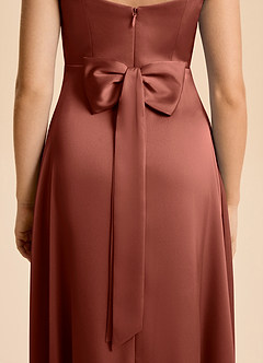Azazie Kiki Junior Auburn A-Line Bow Stretch Satin Dress image7
