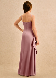 Azazie Cannoli Girls Formal vestidos de niña de las flores Vestido de Rosa Polvorienta de Satén Elástico de Corte en A con Plisado image2