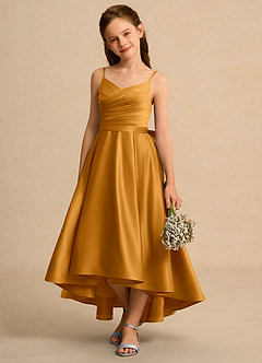 Azazie Sweets Junior Formal Flower Girl Klänningar Klä A-Line i Matt satäng Plisserad image3