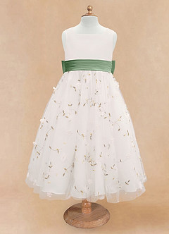 Azazie Pollie Flower Girl Dresses Ivory Matcha A-Line Bow Tulle Dress image11