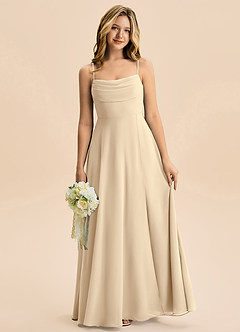 Azazie Bear Junior Champagne A-Line Pleated Chiffon Dress image1