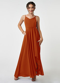 Azazie Collette Junior A-Linie Gestreift Chiffon Kleid Paprika image1