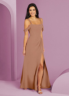 Barbie ♥ Azazie Bridesmaid Dresses Champagne Rose A-Line Off the Shoulder Chiffon Dress image3