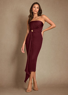 Azazie Dinanta Mother of the Bride Dresses Cabernet Column Pleated Chiffon Dress image1