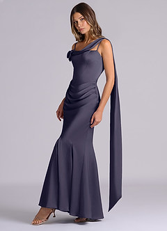 Azazie Inara Bridesmaid Dresses Stormy Mermaid Pleated Stretch Satin Dress image4