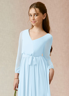 Azazie Angelica Junior Abito A-Line in Chiffon Plissettato Azzurro image6