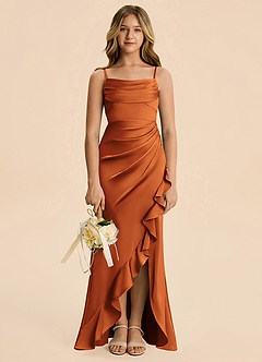 Azazie Mia Junior Cinnamon Mermaid Pleated Stretch Satin Dress image3