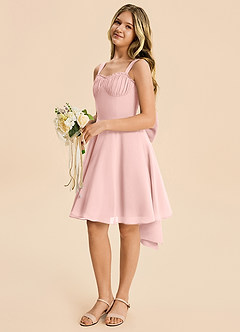 Azazie Arie Junior Powder Pink A-Line Ruched Chiffon Dress image5