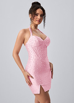 Marianne Pink Halter Satin Corset Slit Mini Dress image8