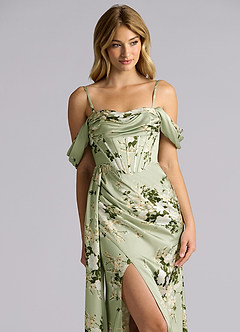 Azazie Amyra Vestidos de damas de honor Vestido de Enredaderas Florales de Satén Elástico de Corte Sirena Convertible con Vestidos sin tirantes image2