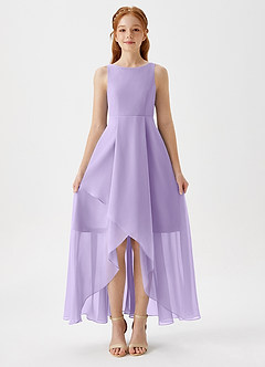 Azazie Lizette Junior Robe Trapèze en Mousseline de soie Plissée Lilas image3