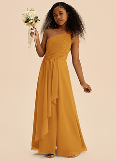 Azazie Skye Junior Butterscotch A-Line Pleated Chiffon Dress image3