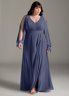Azazie Matilda Bridesmaid Dresses Stormy A-Line Long Sleeve Chiffon Dress image14