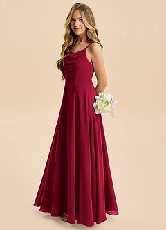 Azazie Gia Junior Burgundy A-Line Pleated Chiffon Dress image1