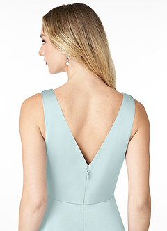 Azazie Nelly Bridesmaid Dresses Sea Glass A-Line V-Neck Pleated Stretch Satin Dress image5