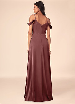 Azazie Ocean Bridesmaid Dresses Amethyst A-Line V-Neck Pleated Stretch Satin Dress image2