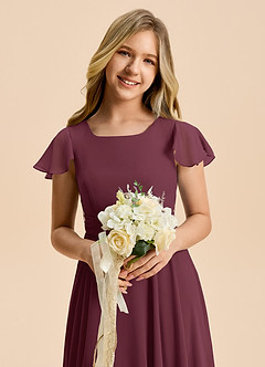 Azazie Cady Junior Cabernet A-Line Pleated Chiffon Dress image8