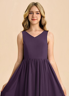 Azazie Hathaway Junior Plum A-Line Bow Chiffon Dress image6