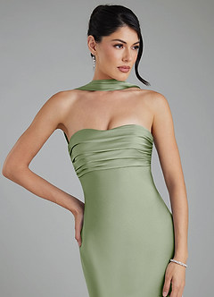 Azazie Marryn At-home Try On Dresses Dusty Sage Mermaid Sweetheart Neckline Stretch Satin Dress image8