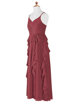 Azazie Peyton Junior Merlot A-Line V-Neck Cascading Ruffles Chiffon Dress image8