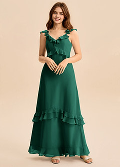 Azazie Tavie Junior Emerald A-Line Ruched Chiffon Dress image1