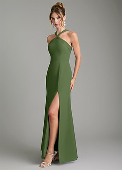 Azazie Rue Bridesmaid Dresses Olive A-Line Halter Chiffon Dress image5