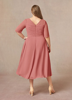 Azazie Naomi Abiti per la Madre della Sposa Abito A-Line in Chiffon Plissettato con Scollo a Barca Rosa Antica image11