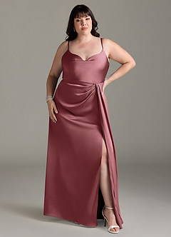 Azazie Brielle Robes de demoiselle d'honneur Robe Trapèze en Satin extensible Bretelles spaghetti Améthyste image6
