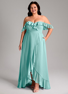 Azazie Lyra Bridesmaid Dresses Aqua A-Line Chiffon Convertible Dress image11