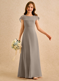 Azazie Kittie Girls Formal Robe Demoiselle D'honneur Fillette Robe Trapèze en Mousseline de soie Taupe image6
