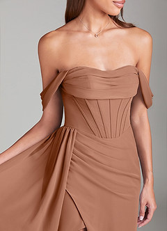 Azazie Amyra Brautjungfernkleider Wandelbar Etui Schulterfrei Chiffon Kleid Bronzer image5